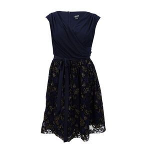 SLNY Women's Metallic-Print Fit & Flare Dress - Navy/Gold